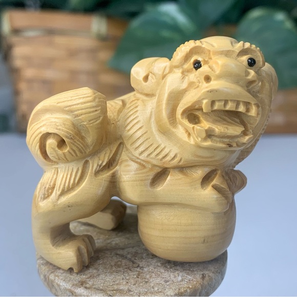 Handmade Other - Vintage Hand Carved Pixiu Boxwood Netsuke Animal Figurine Wood Carving 2.2"x2"
